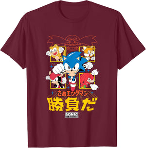 Sonic The Hedgehog Come On Eggman It's A Match Kanji Vintage T-Shirt - T-Shirt | Maroon