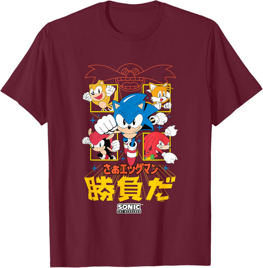 Sonic The Hedgehog Come On Eggman It's A Match Kanji Vintage T-Shirt - T-Shirt | Maroon