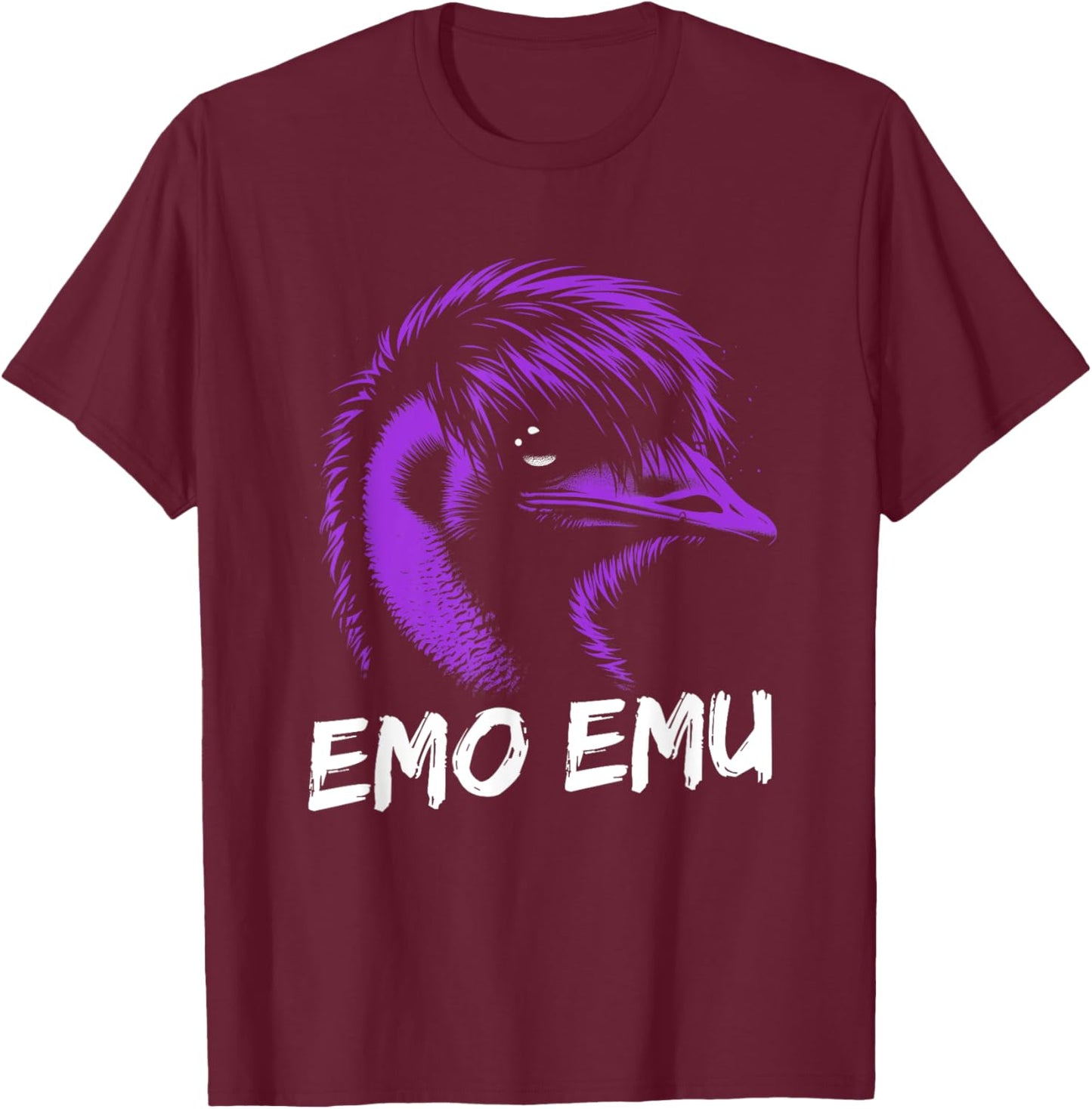 Funny Emo Emu - Vintage Emu Running Bird - -Adults/Kids - Black - Small - Short Sleeve - Cotton Blend - - Retro - Bird-Print T-Shirt - T-Shirt | Maroon