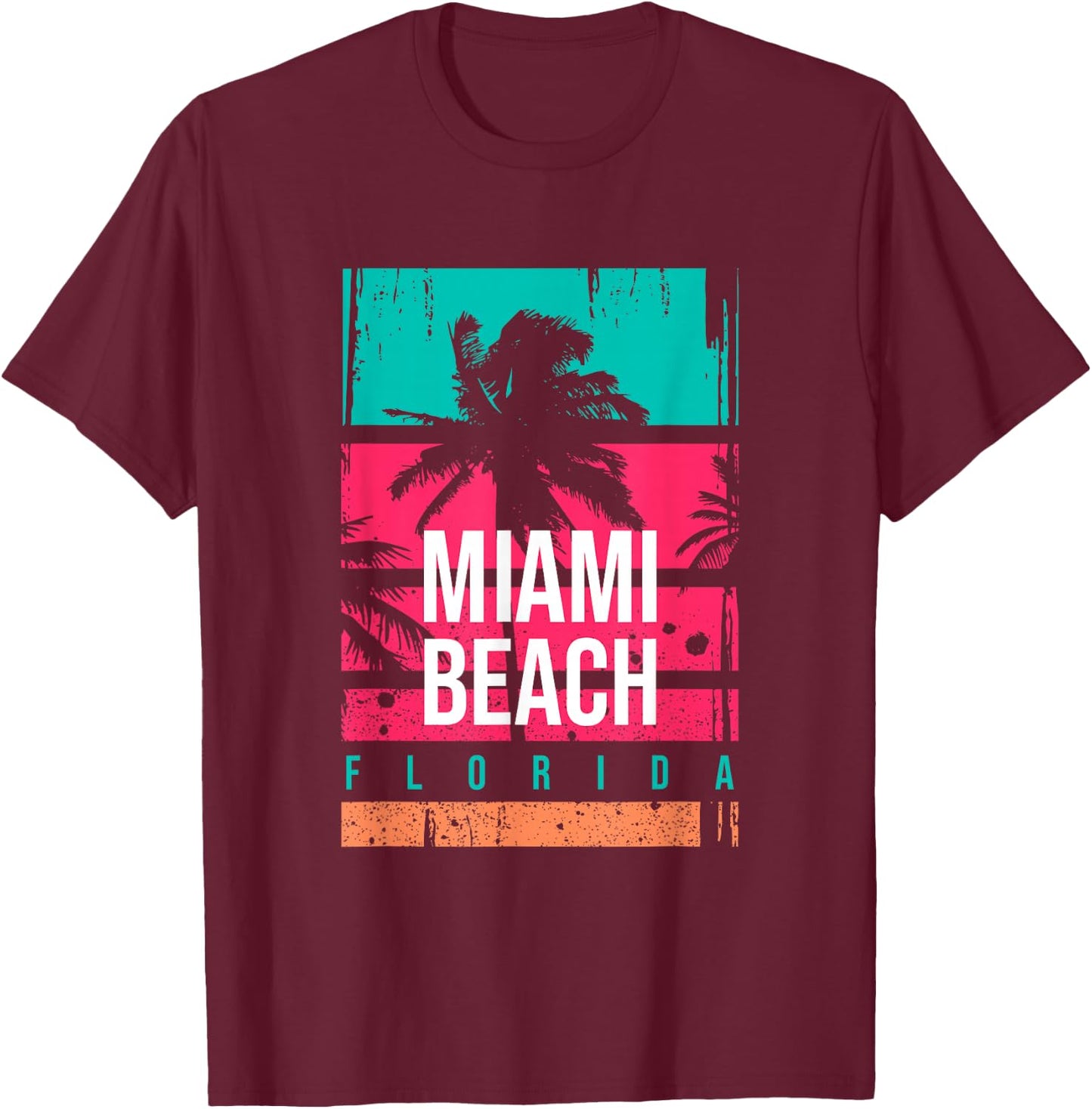 Miami Beach shirts, Miami Outfit Graphic Design Fashion T-Shirt - T-Shirt | Maroon
