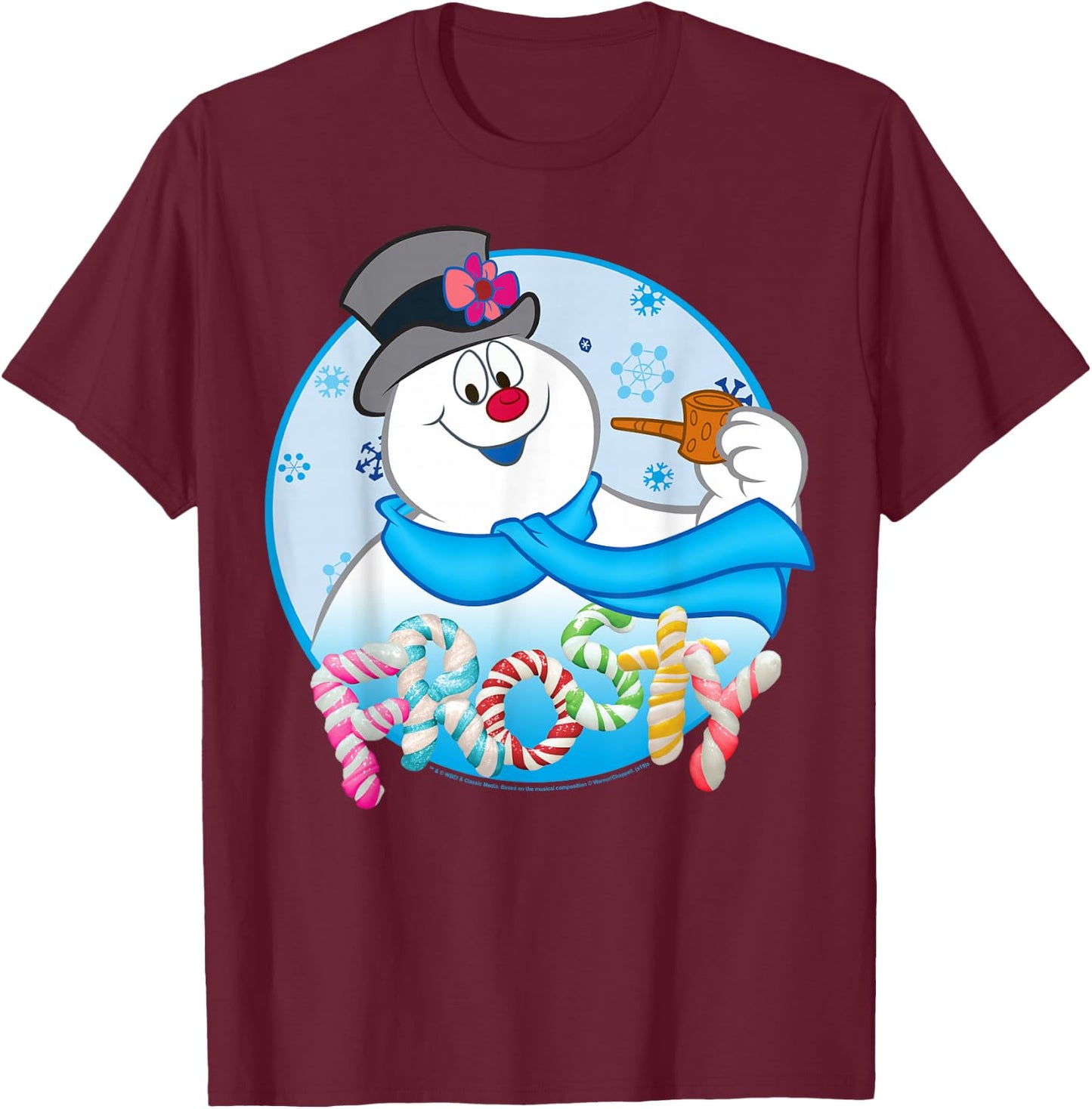 Frosty The Snowman Candy Letters Portrait T-Shirt - T-Shirt | Maroon