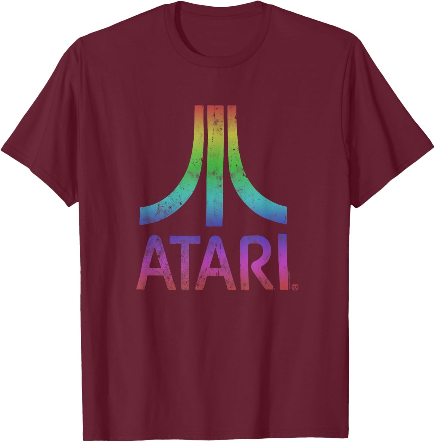 Atari Vintage Distressed Mt. Fuji Rainbow Logo Video Game T-Shirt - T-Shirt | Maroon