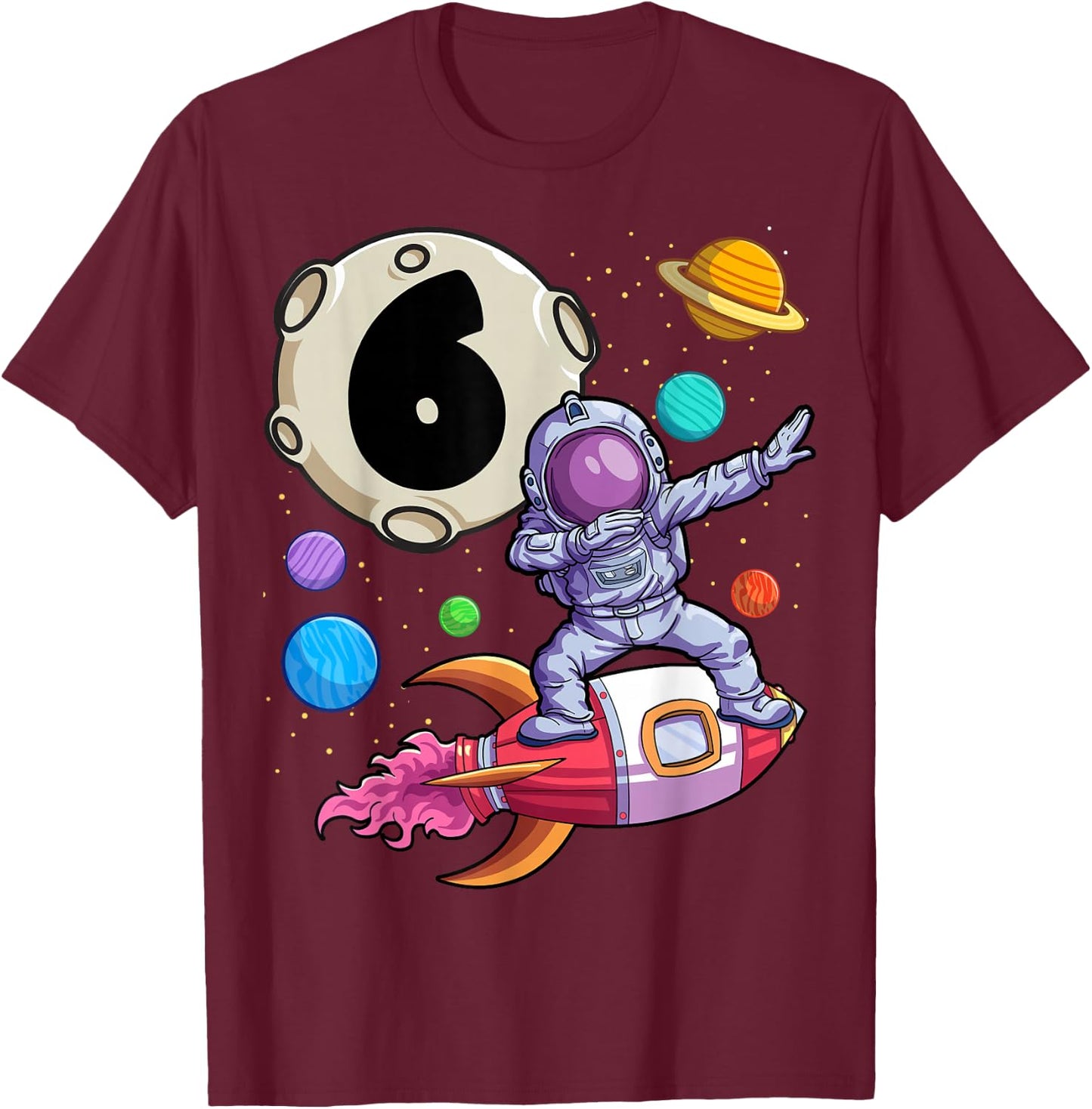 Dabbing Astronaut 6 Yrs Old Birthday Boy Space 6th Birthday T-Shirt - T-Shirt | Maroon