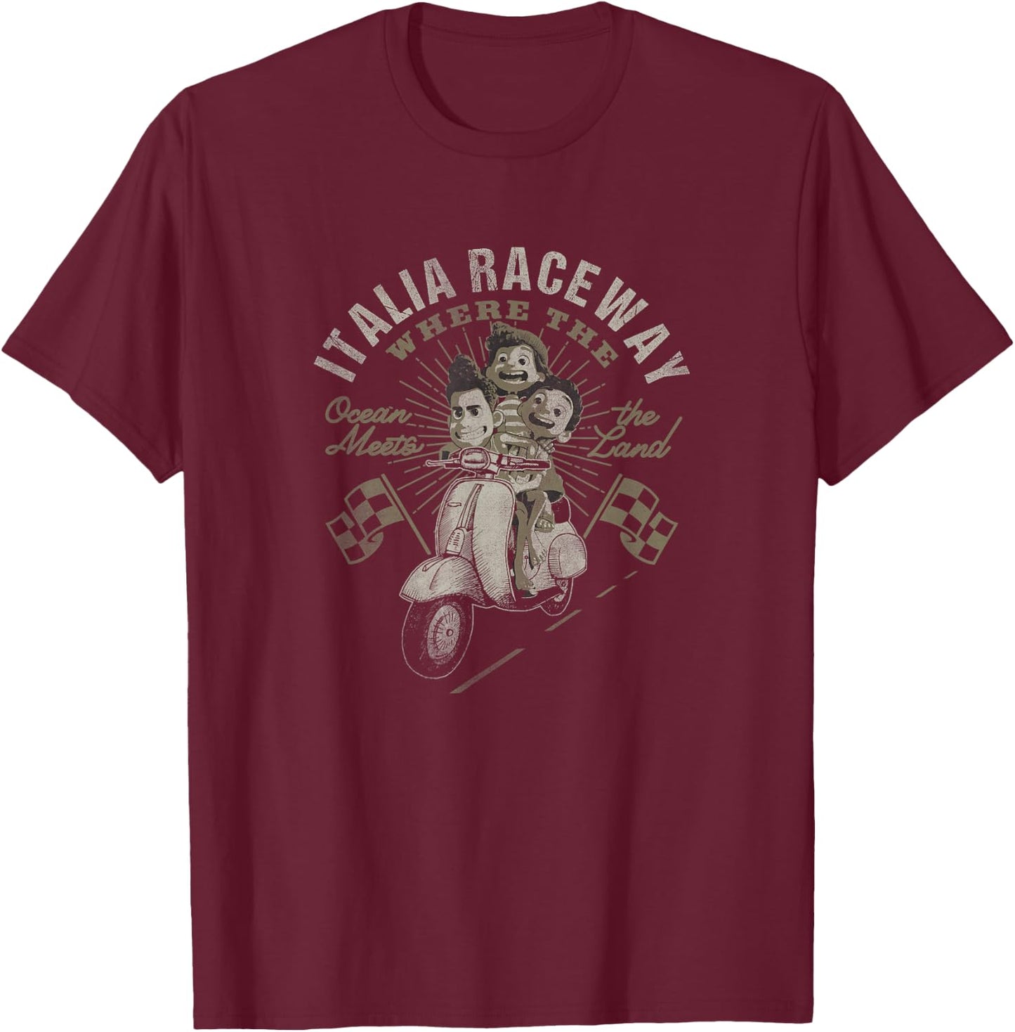 Disney Pixar Luca Italia Raceway Where Ocean Meets Land Small T-Shirt - T-Shirt | Maroon
