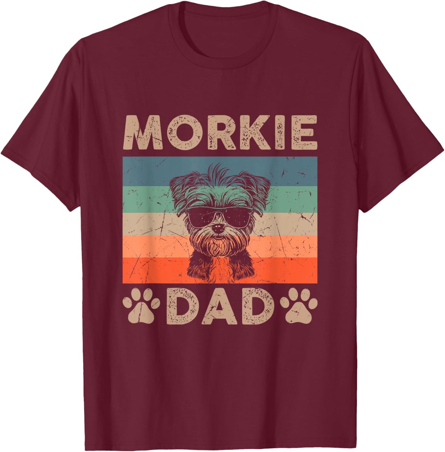 Vintage Morkie Dad Gifts Funny Dog Dad Lover Father's Day Women Kids T-Shirt - T-Shirt | Maroon