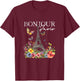 Bonjour Paris Floral Eiffel Tower France French Souvenirs T-Shirt - T-Shirt | Maroon
