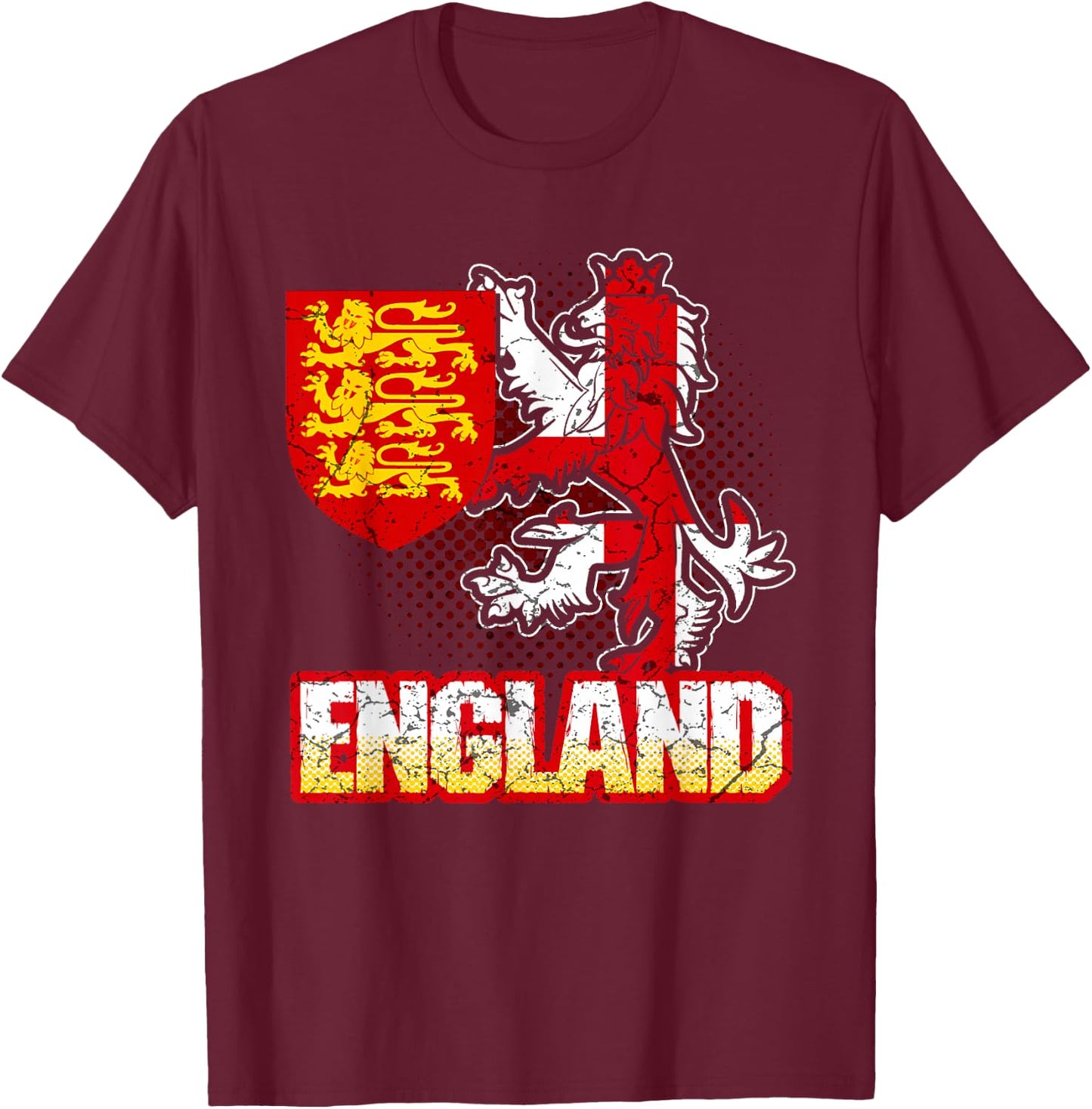 England English Flag Coat Of Arms Football Lion British T-Shirt - T-Shirt | Maroon