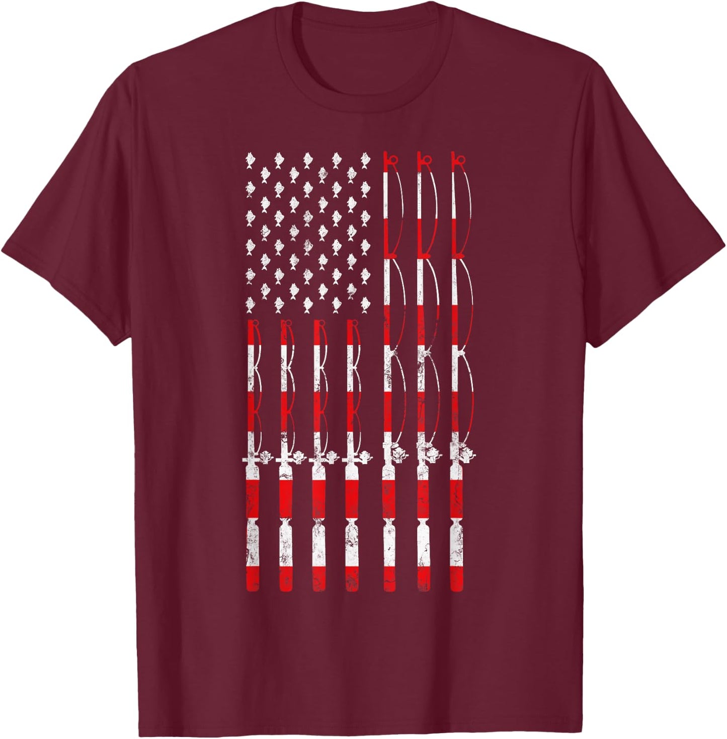 Fishing Pole American USA Flag Patriotic Fishing gift T-Shirt - T-Shirt | Maroon