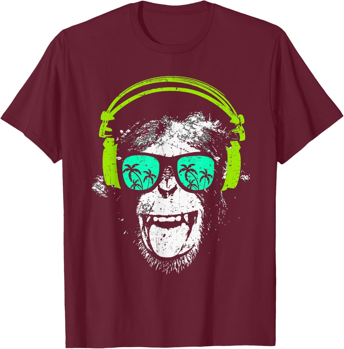 Monkey DJ with headphones and sunglasses Gift T-Shirt - T-Shirt | Maroon