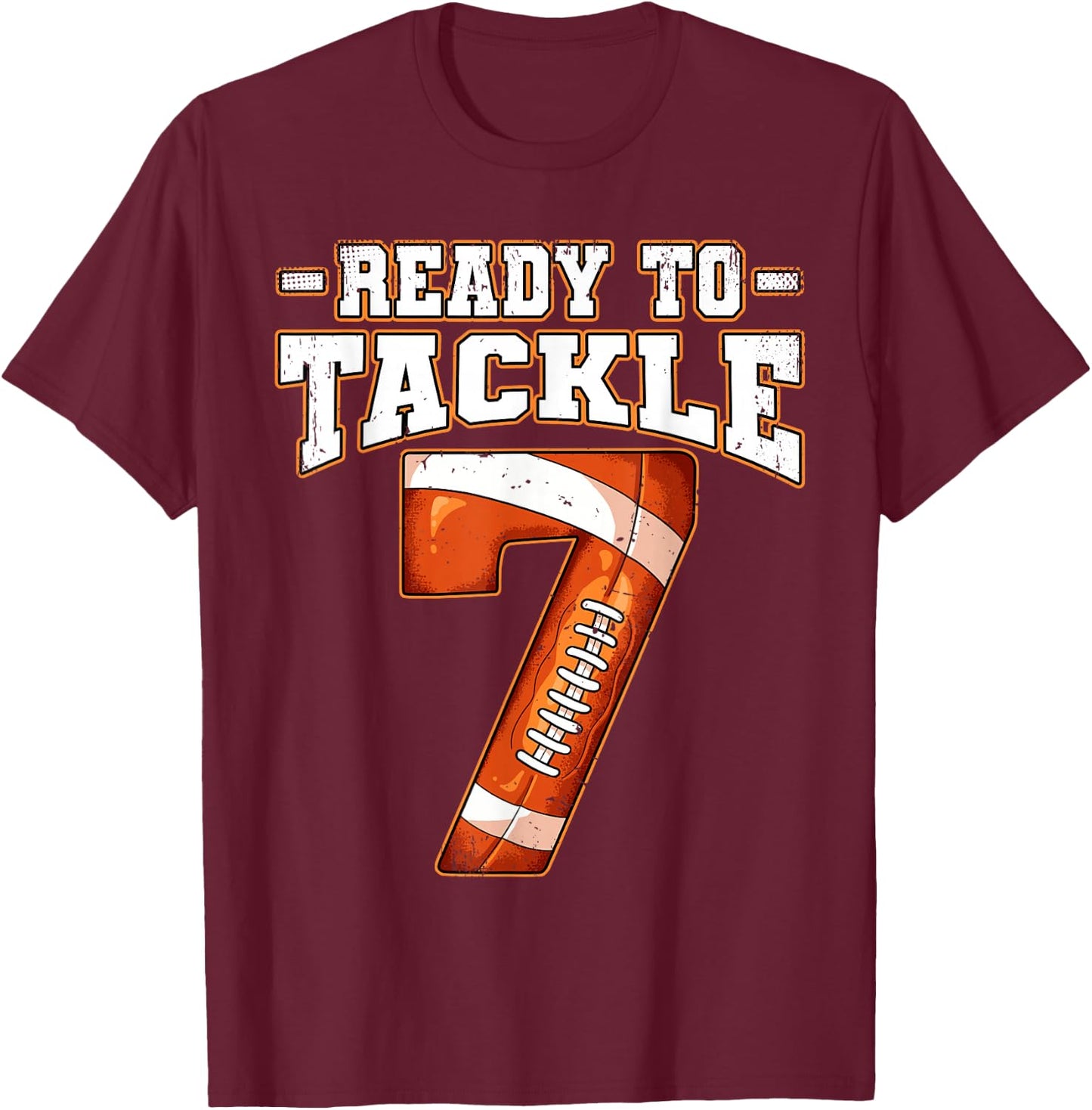 7th Birthday Football T-Shirt - T-Shirt | Maroon