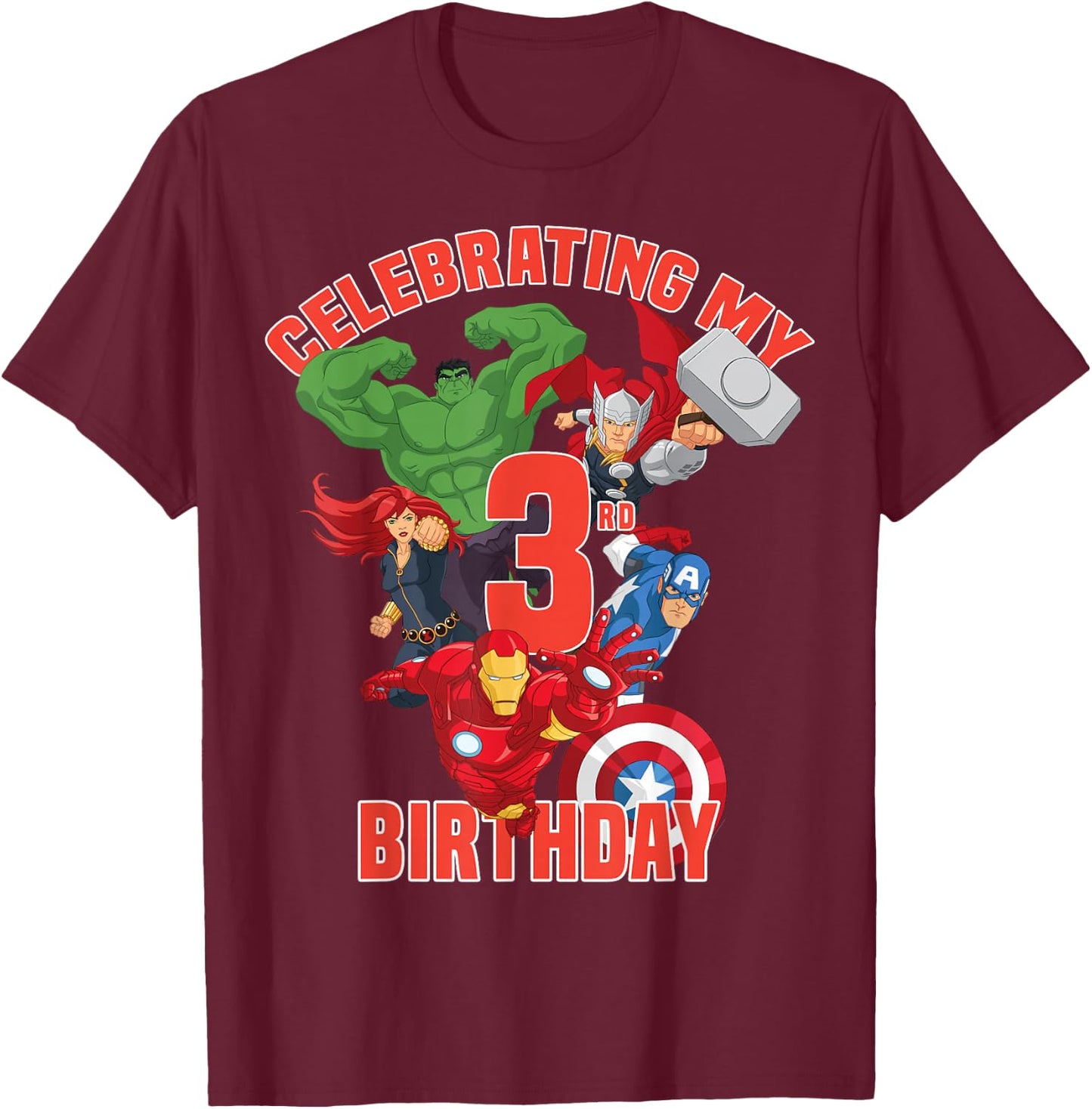 Marvel Avengers Celebrating My 3rd Birthday Small T-Shirt - T-Shirt | Maroon