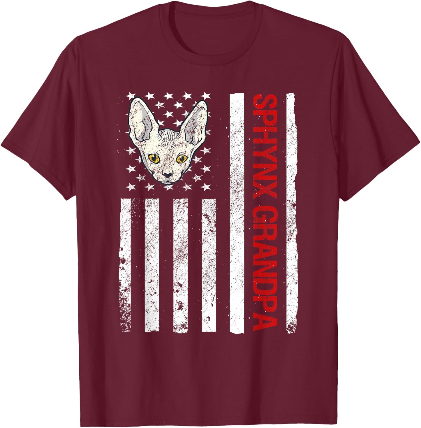 Sphynx Grandpa American USA Flag Funny Sphynx Cat T-Shirt - T-Shirt | Maroon