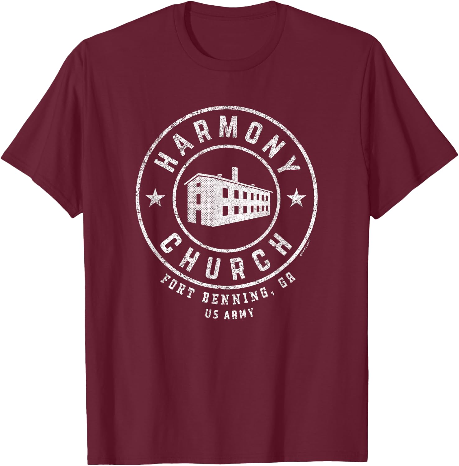 GS Military Designs - Harmony Church - Fort Benning, GA Retro - Black - Small - -Adults - Military Personnel, Veterans, Fort Benning Alumni, Adults with Military History Interest T-Shirt - T-Shirt | Maroon