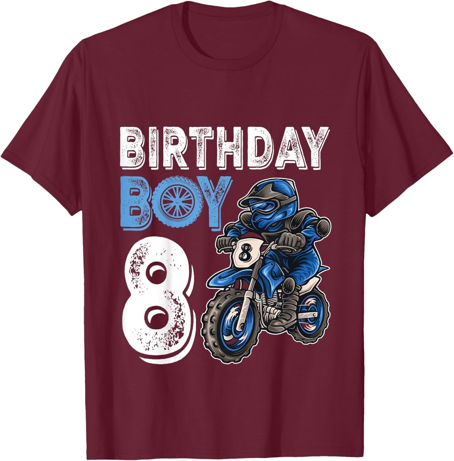 Motocross MX 8th Gift 8 Year Old Dirt Bike Birthday Party T-Shirt - T-Shirt | Maroon