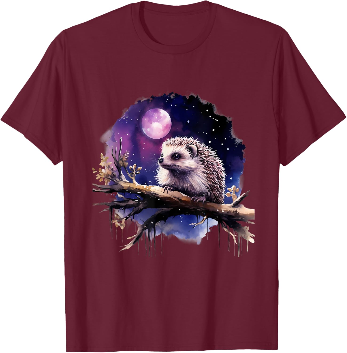 Hedgehog Nature Artwork Wildlife Forest Motif Animal Lovers T-Shirt - T-Shirt | Maroon