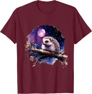 Hedgehog Nature Artwork Wildlife Forest Motif Animal Lovers T-Shirt - T-Shirt | Maroon