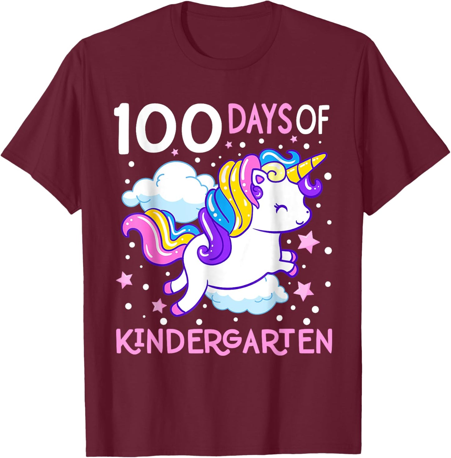100 Days Of Kindergarten Teacher 100th Day Of School Unicorn Men Women Girls Kids T-Shirt - T-Shirt | Maroon