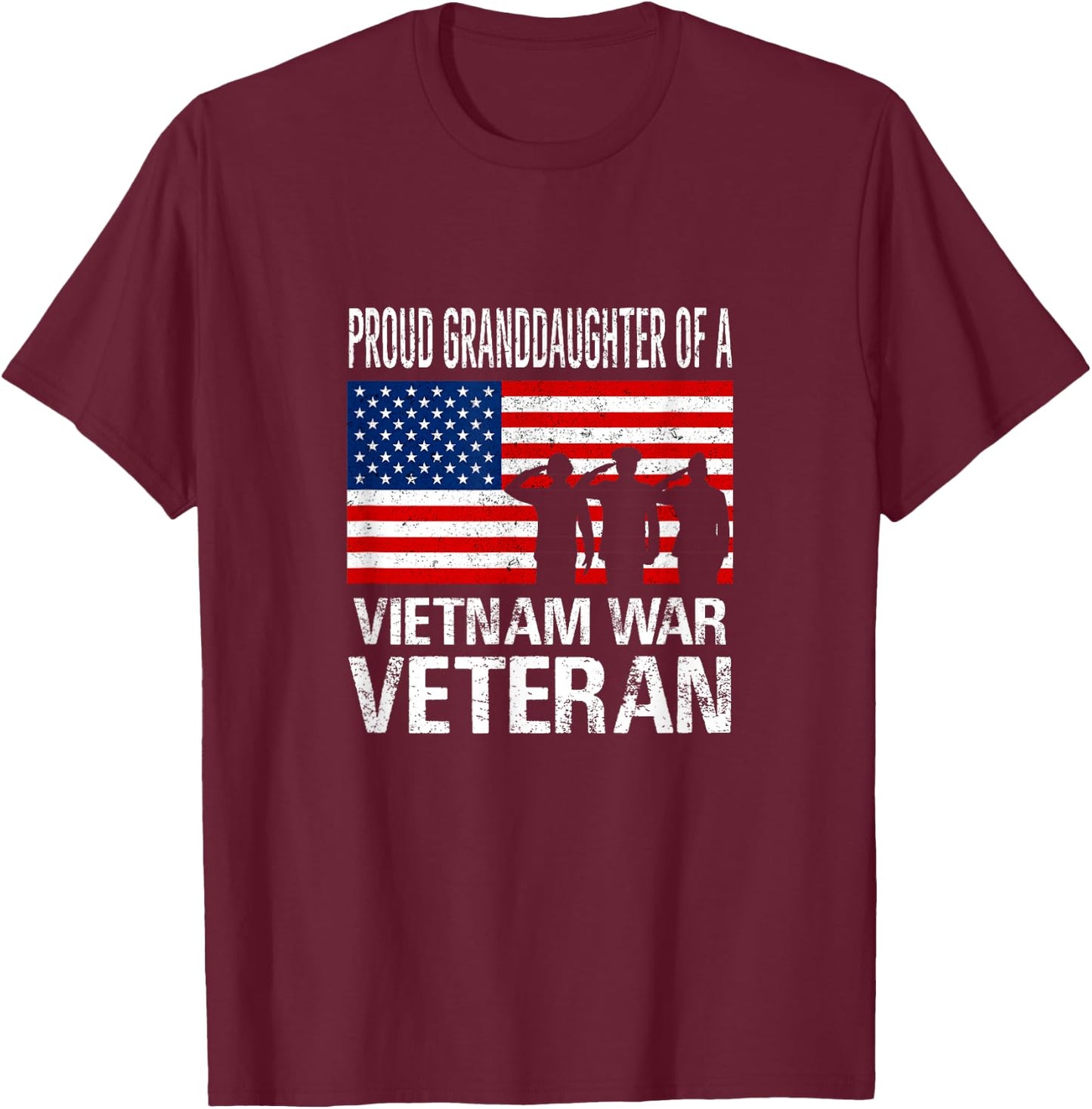 Proud Granddaughter Vietnam War Veteran Matching Grandfather T-Shirt - T-Shirt | Maroon