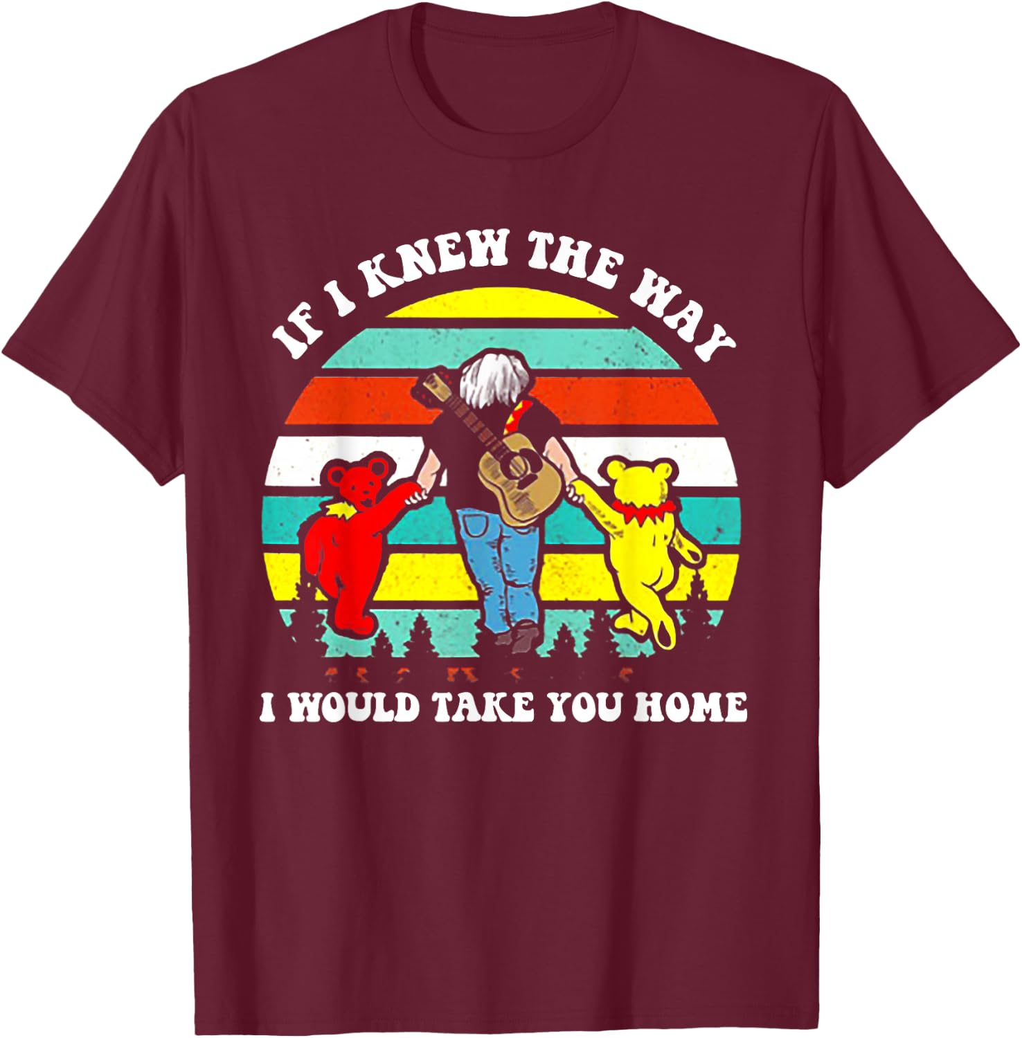If I Knew The Way I Would Take You Home Retro Vintage Sunset T-Shirt - T-Shirt | Maroon