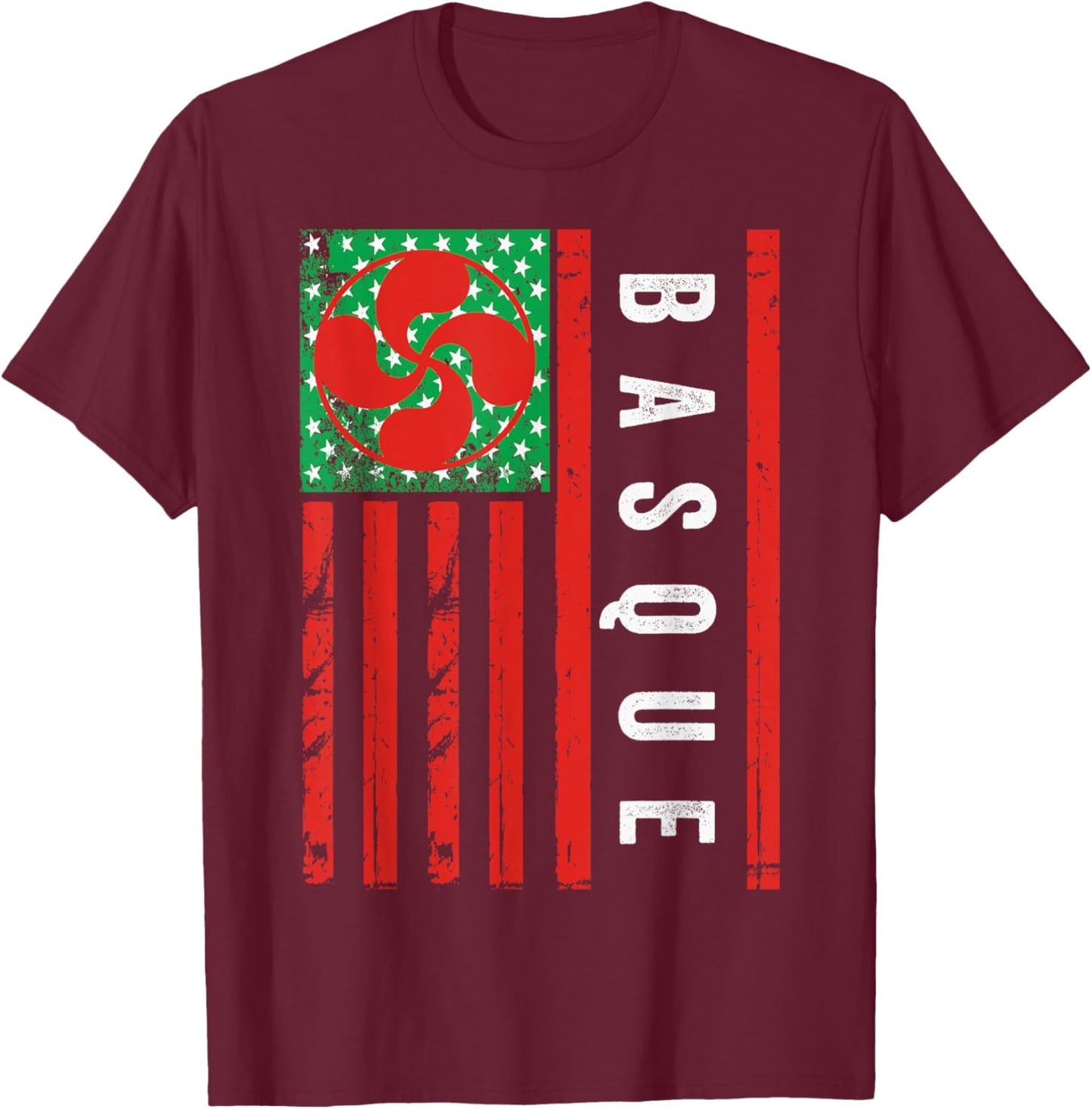 Basque American Flag, Basque Country, Basque Lauburu, Basque T-Shirt - T-Shirt | Maroon