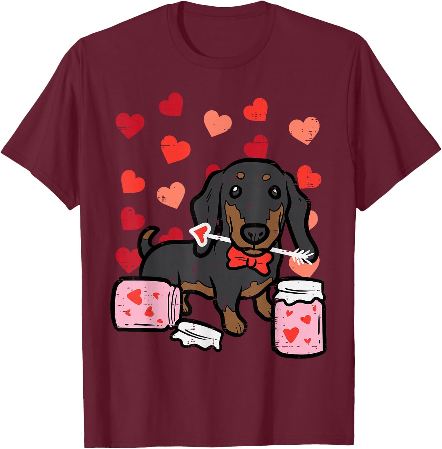 Valentines Day Wiener Dog Hearts Dachshund Women Kids Men T-Shirt - T-Shirt | Maroon