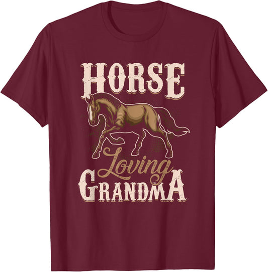 Horse Loving Grandma Grandmother Design T-Shirt - T-Shirt | Maroon