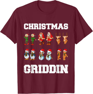 Christmas Santa Claus Snowman Reindeer Griddy Griddin T-Shirt - T-Shirt | Maroon
