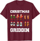 Christmas Santa Claus Snowman Reindeer Griddy Griddin T-Shirt - T-Shirt | Maroon