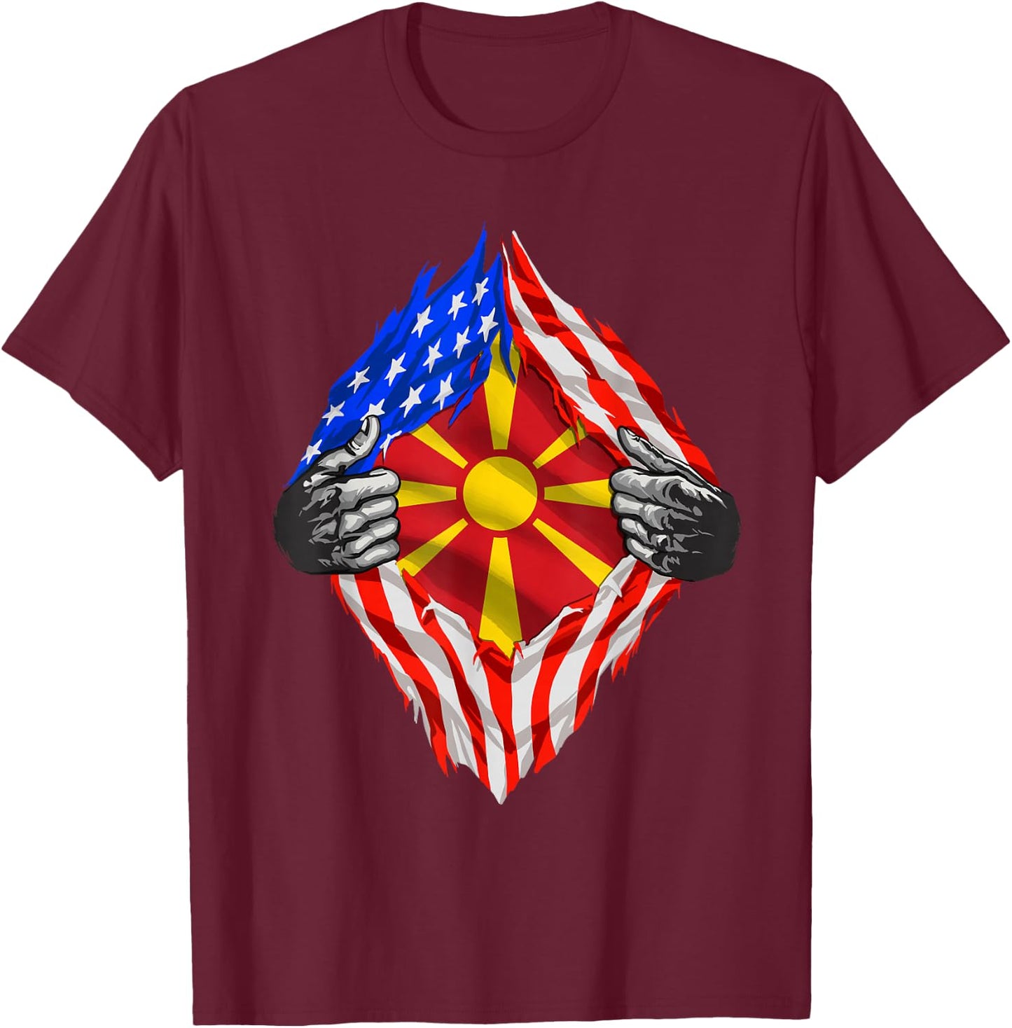 Macedonian Clothing Half America Macedonia Flag Roots T-Shirt - T-Shirt | Maroon