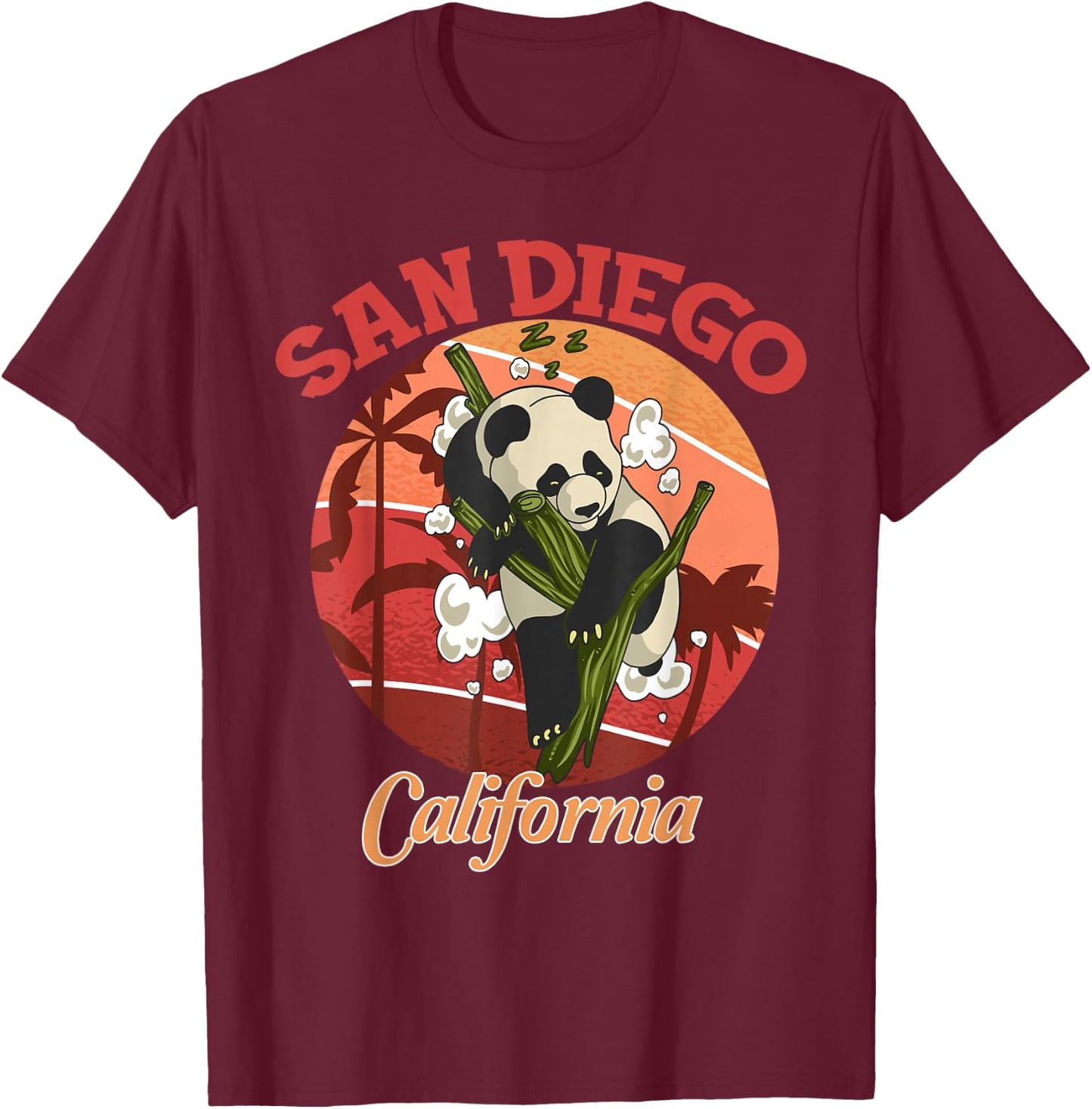 Cute California State San Diego Retro Panda Zoo T-Shirt - T-Shirt | Maroon