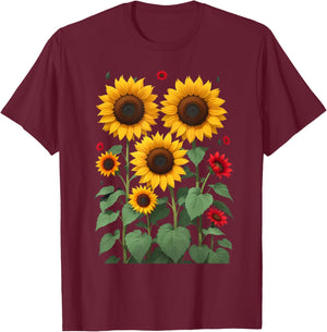 Sunflower Wildflower Vintage Botanical Plant Gardening T-Shirt - T-Shirt | Maroon