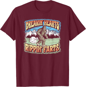 Breakin' Hearts, Rippin' Farts Funny Sasquatch Bigfoot 80s T-Shirt - T-Shirt | Maroon