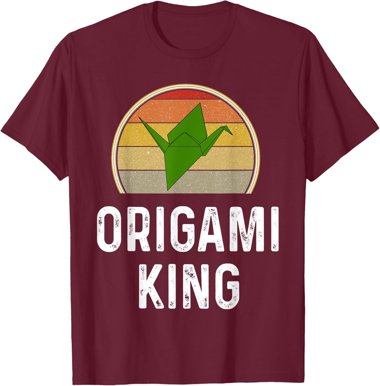 Funny Origami King Folded Paper Bird Crane Retro Sunset T-Shirt - T-Shirt | Maroon