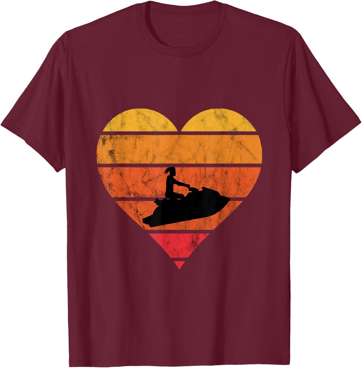Jet Ski Retro Vintage Sunset Heart Jet Skiing Watercraft T-Shirt - T-Shirt | Maroon
