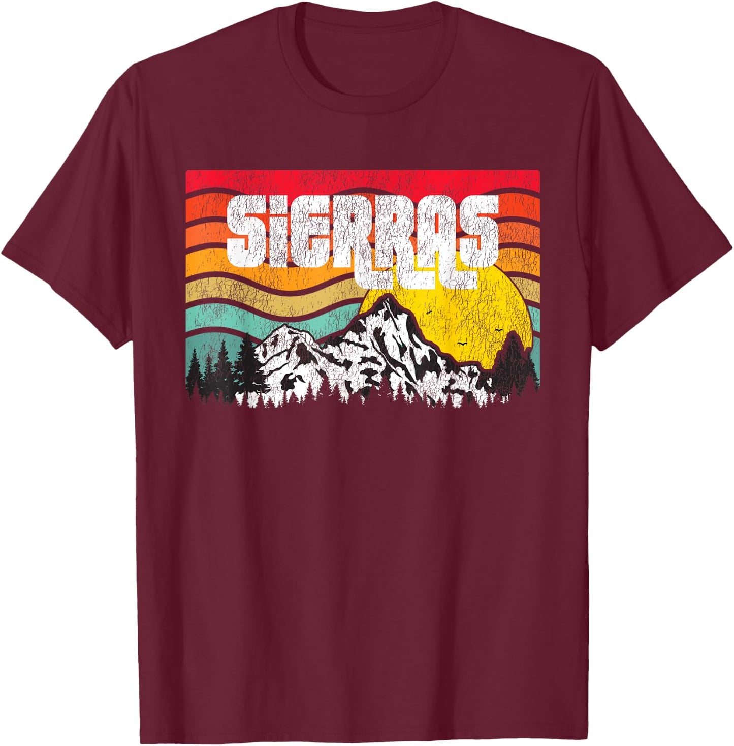 Sierra Mountains High Sierras PCT Vintage Sunset Retro T-Shirt - T-Shirt | Maroon