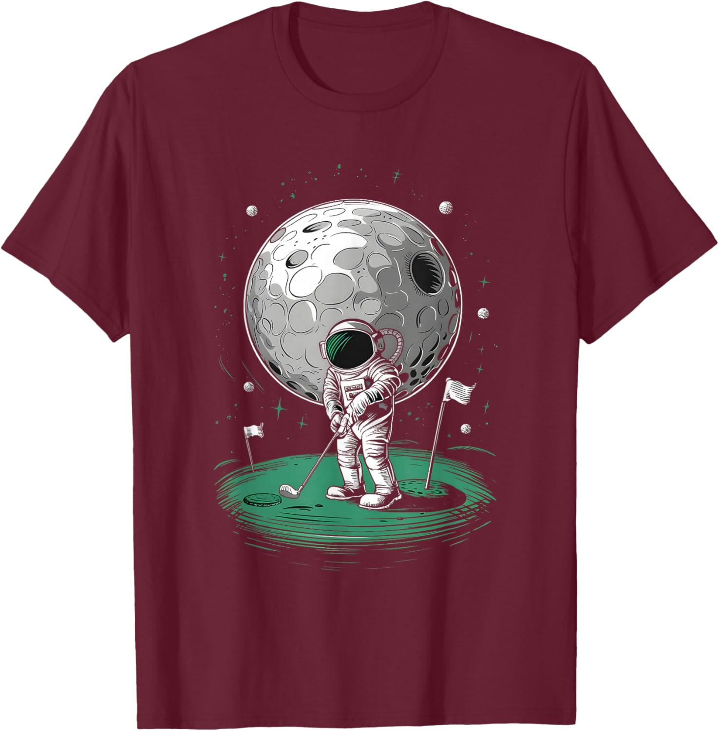 Astronaut Golfing On Moon Funny Golf T-Shirt - T-Shirt | Maroon