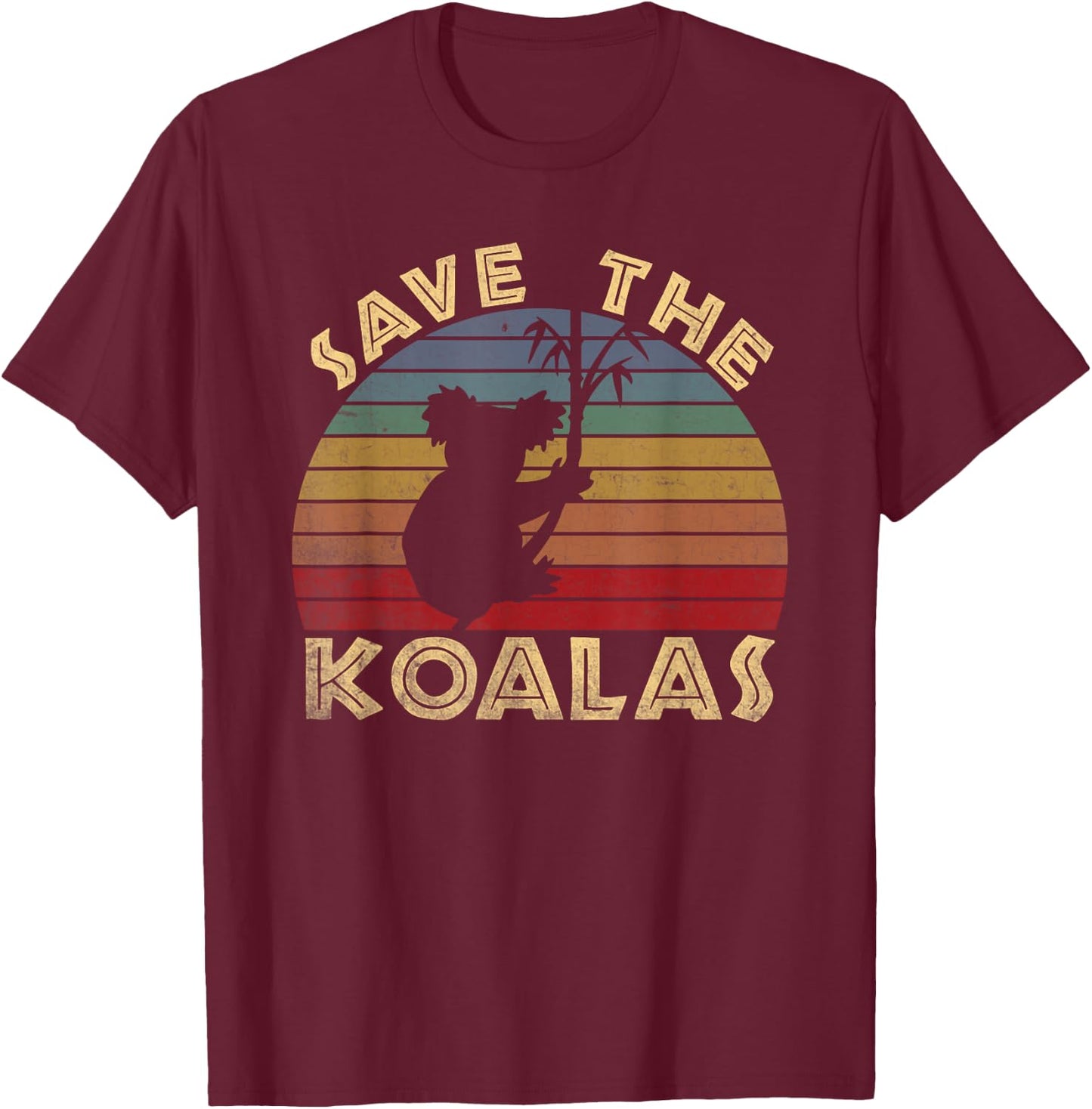 Save the Koalas Vintage Retro Sunset - Koala Lovers Gift T-Shirt - T-Shirt | Maroon