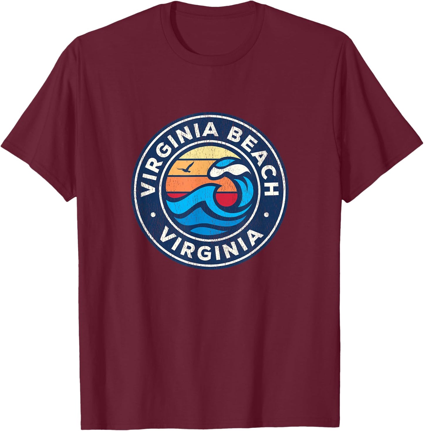 Virginia Beach Virginia VA Vintage Nautical Waves Design T-Shirt - T-Shirt | Maroon