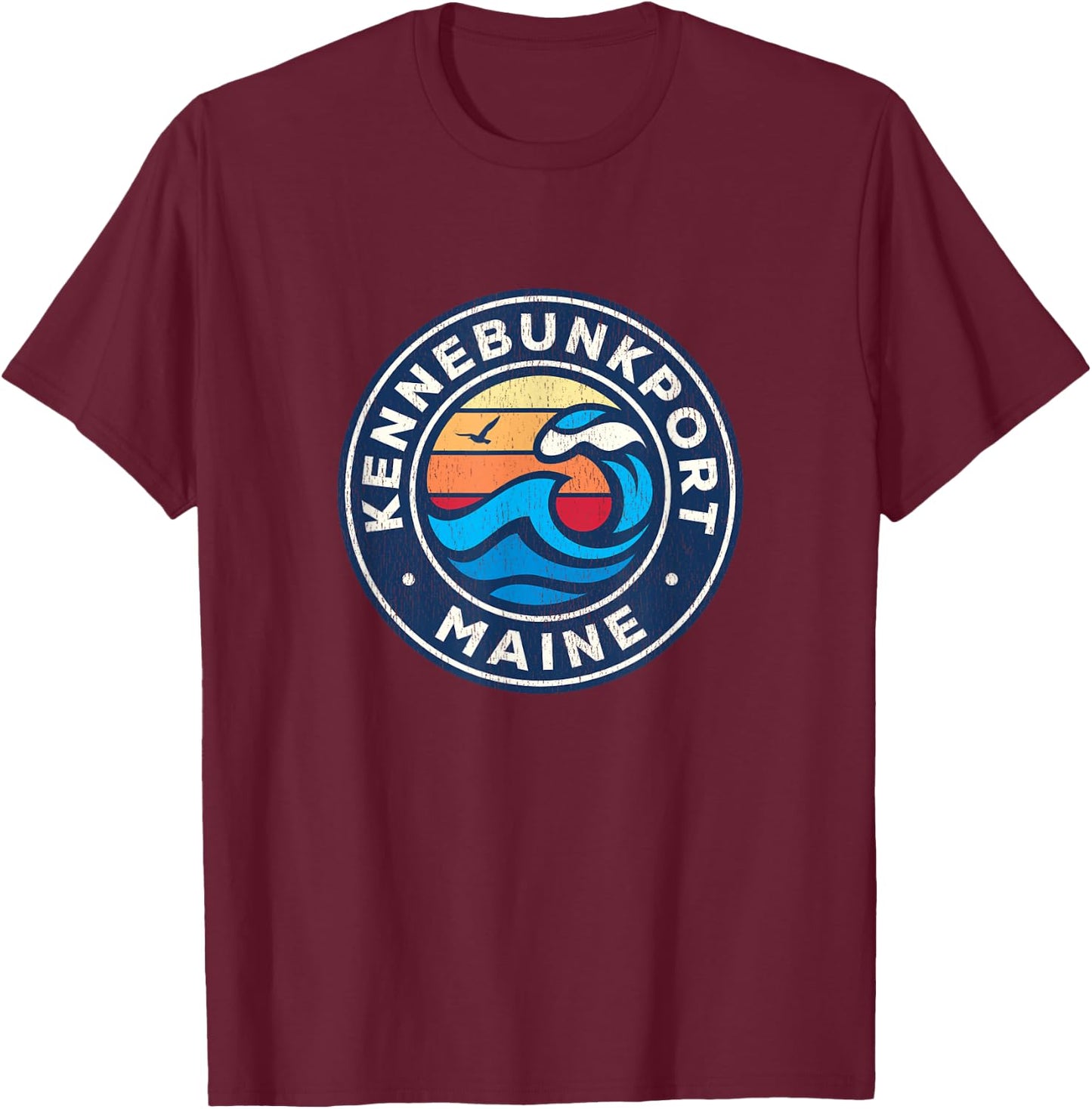 Kennebunkport Maine ME Vintage Nautical Waves Design T-Shirt - T-Shirt | Maroon