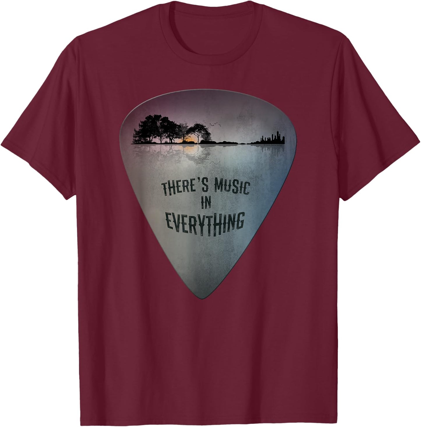 Guitar Pick Distressed Lake Reflections Guitar Lover T-Shirt - T-Shirt | Maroon