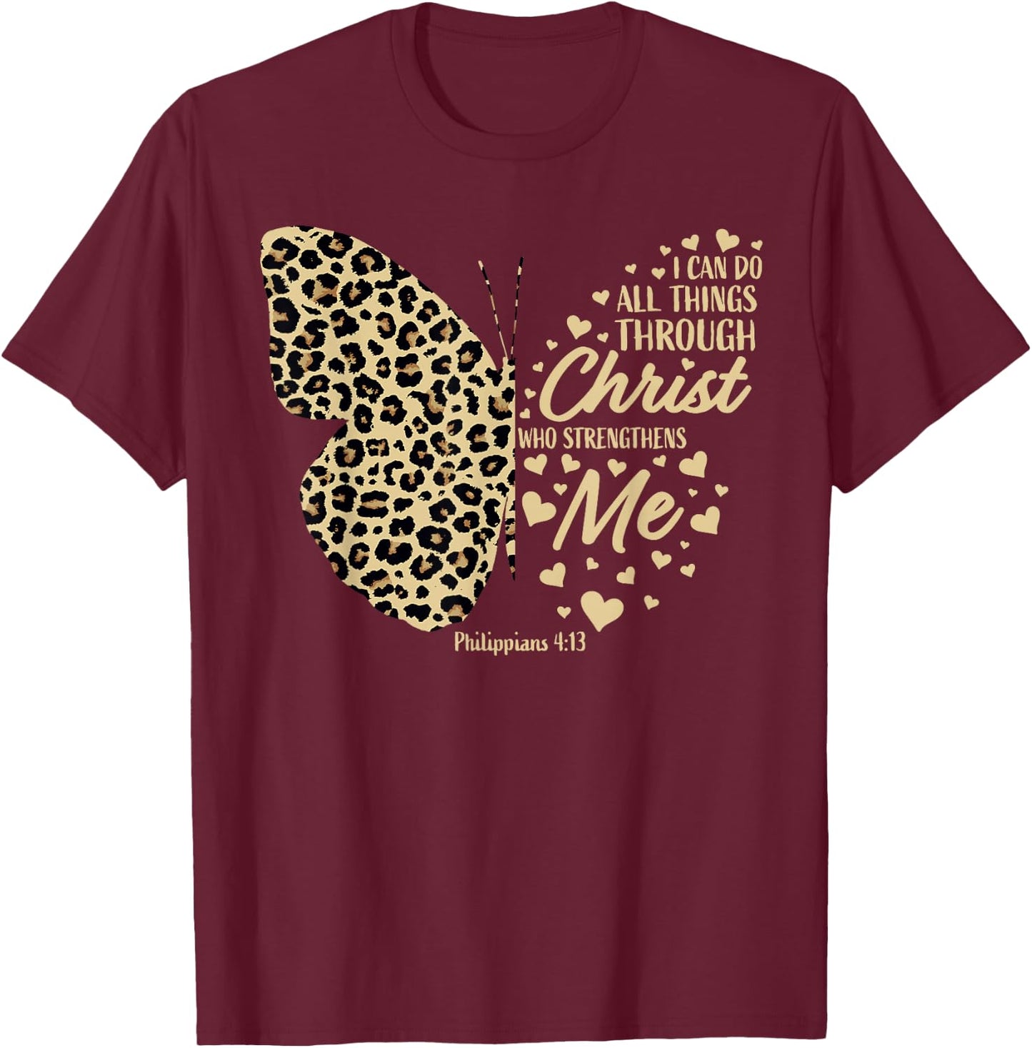 Christian Bible Verse Butterfly Cheetah Mom Women Teen Girls T-Shirt - T-Shirt | Maroon