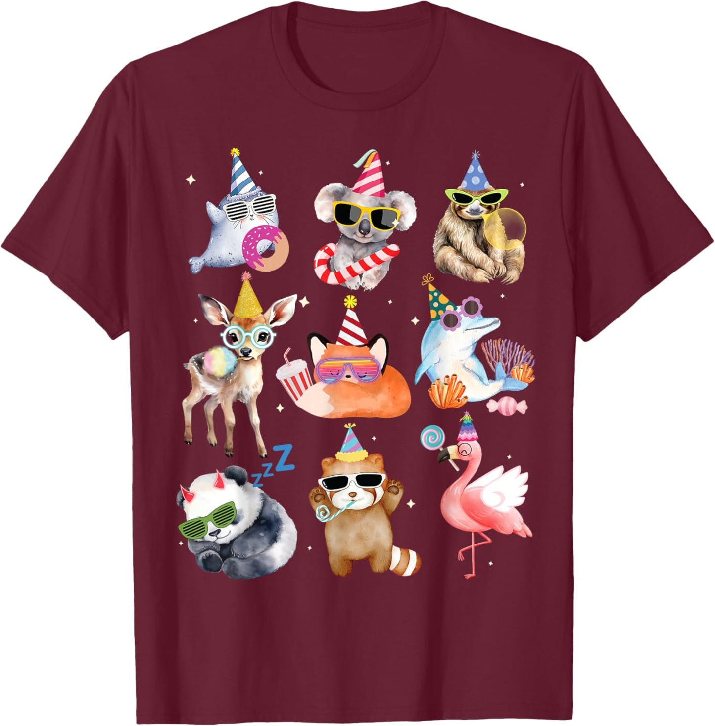 Men Women and Kids Animals Wildlife Zoo Day Birthday Parties T-Shirt - T-Shirt | Maroon