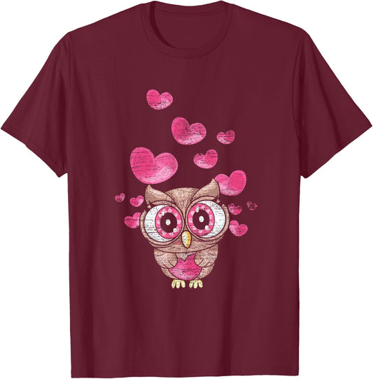 Cute Bird Women Girls Kids Owl T-Shirt - T-Shirt | Maroon