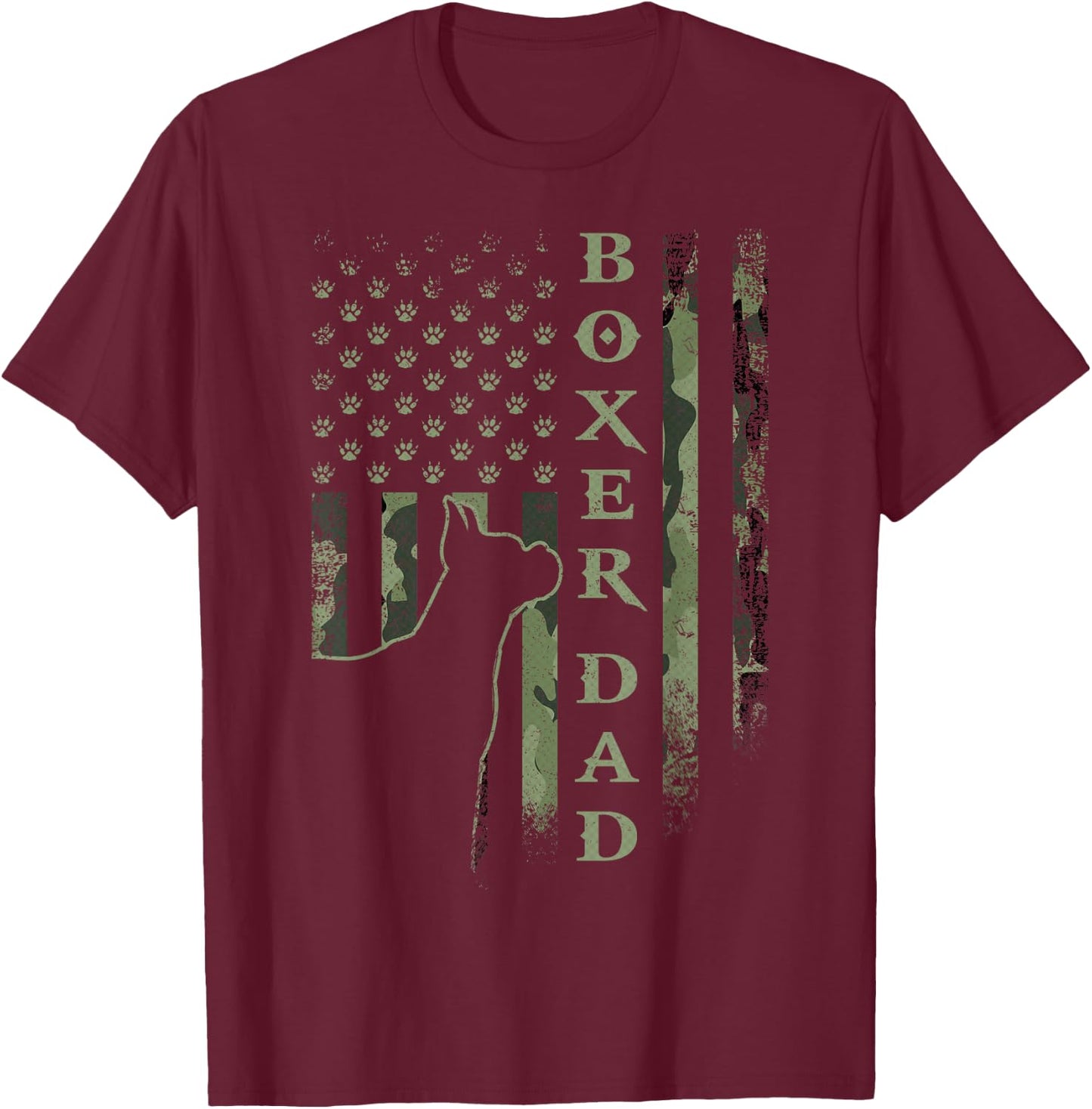 Vintage USA American Camo Flag Proud Boxer Dad Silhouette T-Shirt - T-Shirt | Maroon