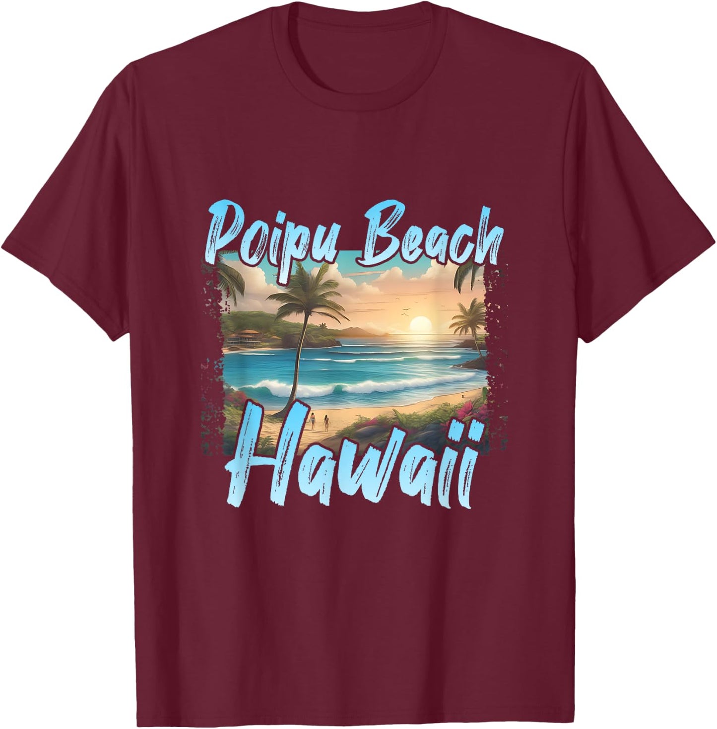 Poipu Beach Sunset Women Kids T-Shirt - T-Shirt | Maroon