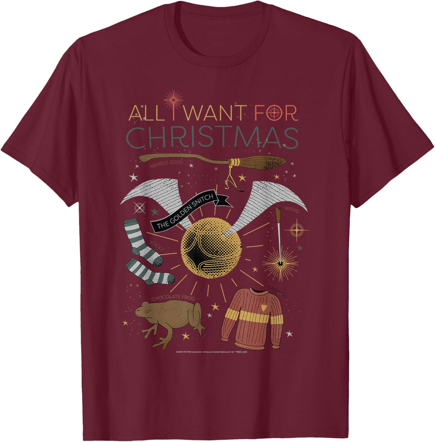 Harry Potter Christmas All I Want For Christmas Accessories T-Shirt - T-Shirt | Maroon