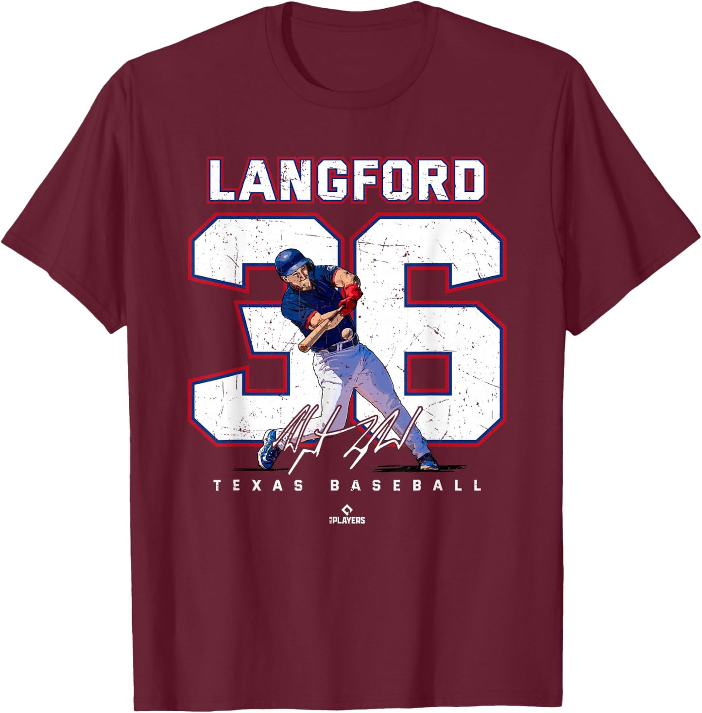 Number and Portrait Wyatt Langford Texas MLBPA T-Shirt - T-Shirt | Maroon
