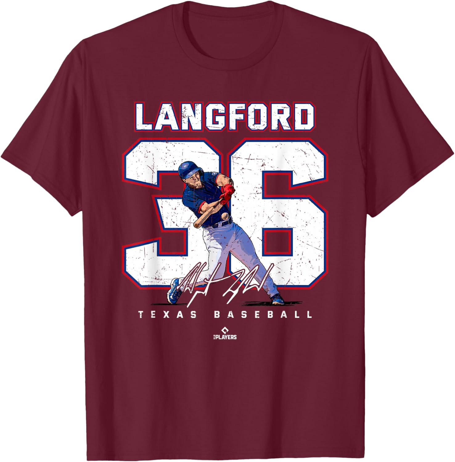 Number and Portrait Wyatt Langford Texas MLBPA T-Shirt - T-Shirt | Maroon