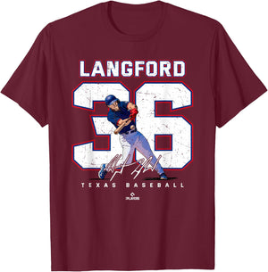 Number and Portrait Wyatt Langford Texas MLBPA T-Shirt - T-Shirt | Maroon
