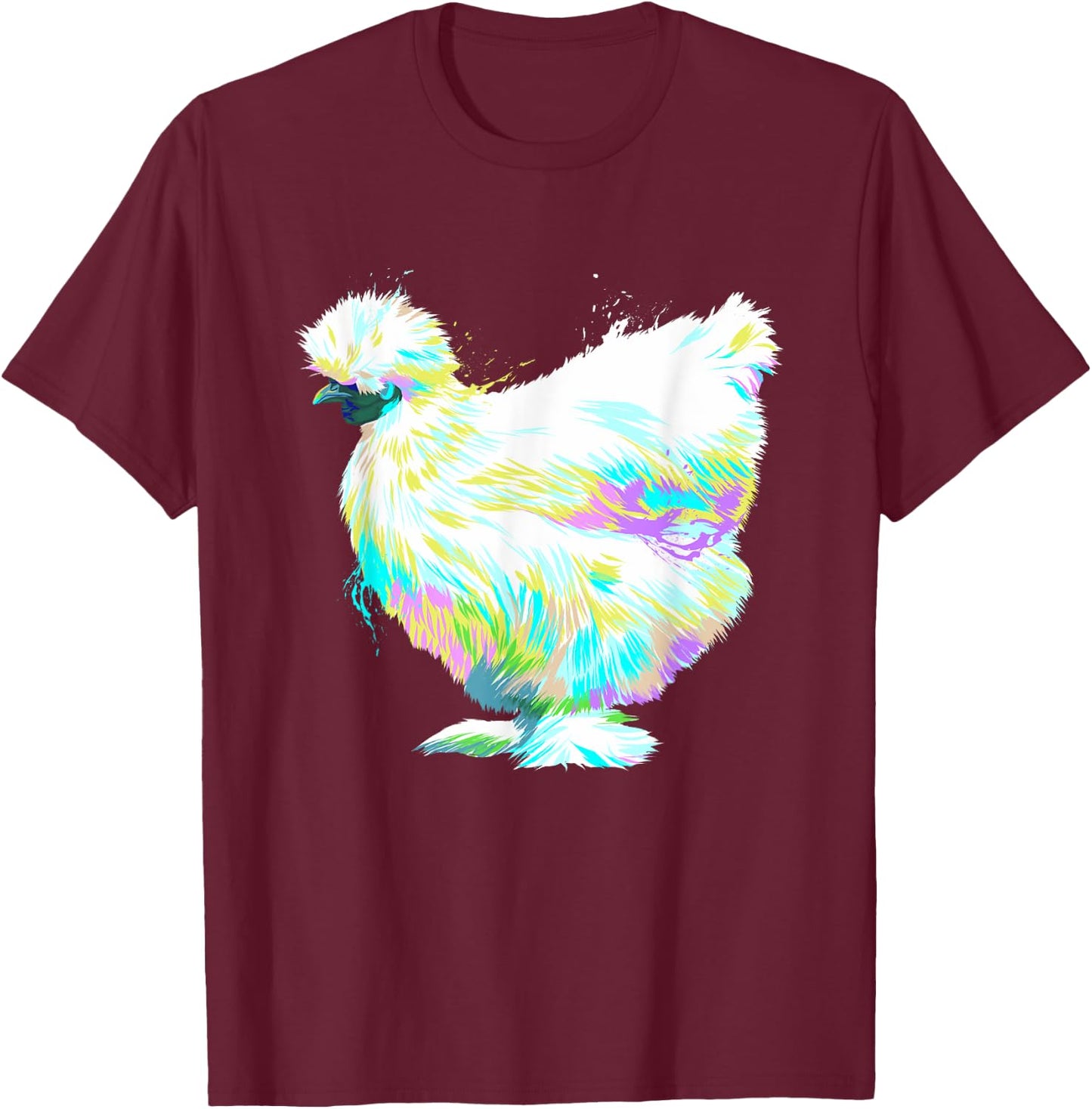 Colorful Splash Silkie Chicken T-Shirt - T-Shirt | Maroon